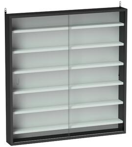 HOMCOM 7-Tier Wall Display Shelf, Display Cabinet w/ 6 Adjustable Shelves, Glass Doors, Home Office Ornaments, Black & White Aosom UK