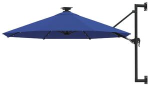 Wall-mounted Parasol with LEDs and Metal Pole 300 cm Blue