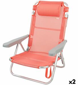 Folding Chair with Headrest Aktive Flamingo Coral 48 x 84 x 46 cm (2 Units)