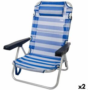 Beach Chair Aktive Foldable Cushion White Blue 48 x 84 x 46 cm (2 Units)