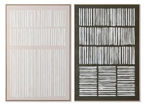 Painting Home ESPRIT White Green Beige Dark grey polystyrene Canvas Stripes Urban (2 Units)