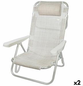 Folding Chair with Headrest Aktive Ibiza Beige 48 x 84 x 46 cm (2 Units)