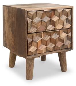 Enzo 3D Geometric Mango Wood 2 Drawer Bedside Table Cabinet | Roseland