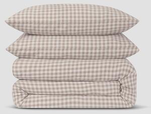 Mushroom Gingham Linen Blend Duvet Set | Single | Piglet in Bed
