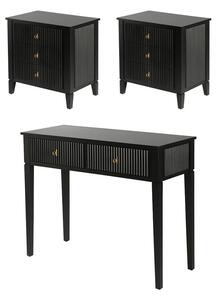 Set of 2 Heidi bedside tables and dressing console - Black-Brass/Silver