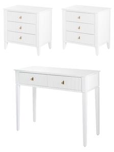 Set of 2 Heidi bedside tables and dressing console -White -Brass/Silver