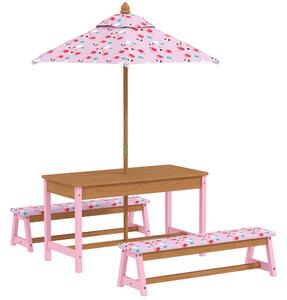 AIYAPLAY Kids Picnic Table Set with Removable & Foldable Umbrella, Cushions, Storage Boxes, Flamingo Theme, Pink