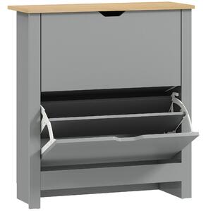 HOMCOM Slim Shoe Cabinet, Narrow Shoe Cupboard with 2 Flip Drawers, Adjustable Shelves for 12 Pairs of Shoes, Light Grey