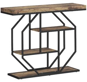 HOMCOM 4-Tier Industrial Console Table - Rustic Brown