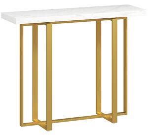 HOMCOM Console Table with Faux Marble Top, 100 cm Narrow Entryway Table with Anti-tipping Device, Steel Frame, White