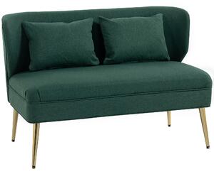 HOMCOM 2 Seater Sofa, Linen-look Fabric Small Sofa with Wing Back, Thick Seat, Metal Legs, Dark Green