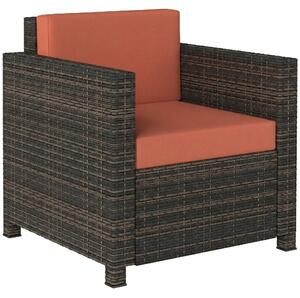 Outsunny PE Rattan Garden Armchair with Cushion - Mixed Brown/Orange