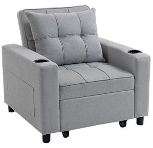 HOMCOM 3-in-1 Single Sofa Bed, Convertible Sleeper Chair Bed - Light Grey