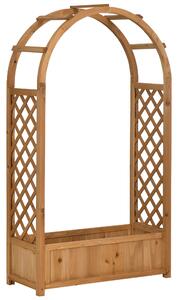 Outsunny Raised Garden Bed with Arch Trellis, Freestanding Garden Planter Box for Vine Climbing Plant Flower Herb, Brown