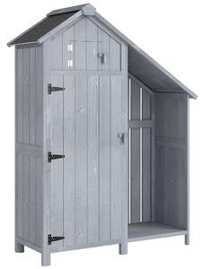 Outsunny Garden Outdoor Storage Shed 3 Shelves Tilt Roof w/ Firewood Rack Log Carrier, 129L x 51.5W x 180H cm