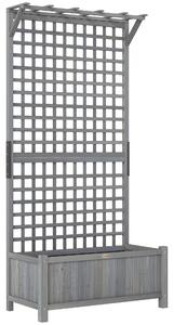 Outsunny Raised Bed with Drainage Holes, Wood Planter with Trellis for Climbing Plants to Grow Vegetables, Flowers, Dark Grey