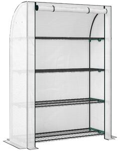 Outsunny Mini Greenhouse with Reinforced PE Cover, Portable Indoor Outdoor Green House with Roll-up Door, 170 x 120 x 50cm, White