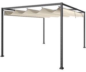 Outsunny 3x2m Metal Pergola with Retractable Roof, Garden Gazebo Canopy Shelter for Outdoor, Patio, Cream White