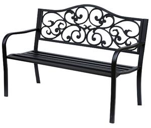 Outsunny Metal Garden Bench with Floral Backrest and Armrests - Black