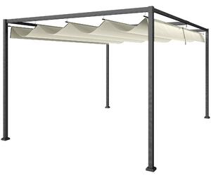 Outsunny 4 x 3(m) Metal Pergola with Retractable Roof, Garden Gazebo Canopy Shelter for Outdoor, Patio, Cream White