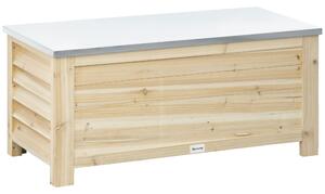 Outsunny 155L Outdoor Storage Box with Metal Top and Shutter Walls, Wooden Outside Tool organiser Container, for Garden, terrace