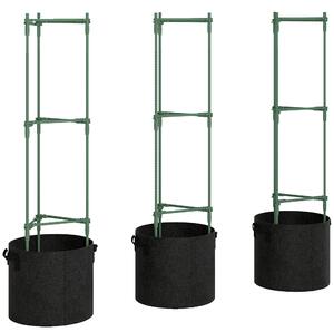 Outsunny 3 Packs Tomato Cages with 83.7L Grow Bags, 47.2" Adjutstable Triangle Plant Stakes Support Trellis with Planter Bags
