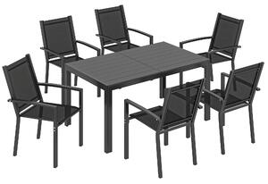 Outsunny Seven-Piece Garden Dining Set, with Plastic Wood-Top Table - Black
