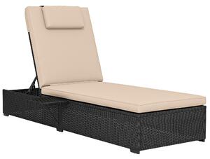 Outsunny Rattan Sun Lounger with 5-Level Reclining Back Side Tray and Cushion, Black