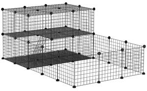 PawHut Pet Playpen with Door, Guinea Pigs Metal Mesh Cage for Small Animal, Chinchilla, 175 x 105 x 70 CM, Black