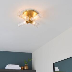 Endon 96160 Talo Bathroom 4 Light Semi Flush Ceiling Light In Satin Brass With Ribbed Glass IP44