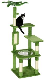 PawHut 142cm Cat Tree Tower, with Scratching Post, Hammock, Toy Ball, Platforms - Green