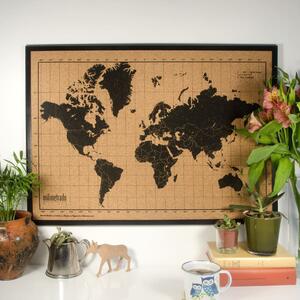 Milimetrado World Map Corkboard with Frame Black and Brown 70x50 cm
