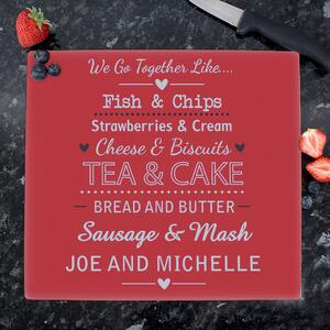 Personalised We Go Together Like Glass Worktop Saver Red