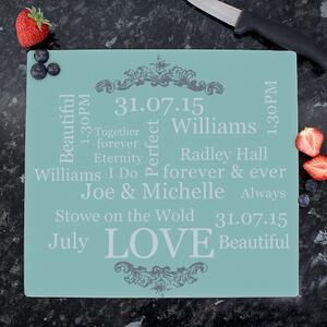 Personalised Typography Glass Worktop Saver Blue