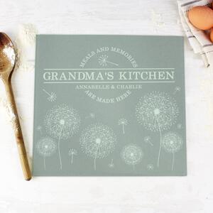 Personalised Dandelion Glass Worktop Saver Grey