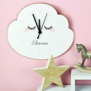 Personalised Eyelash Cloud Shape Wooden Wall Clock White