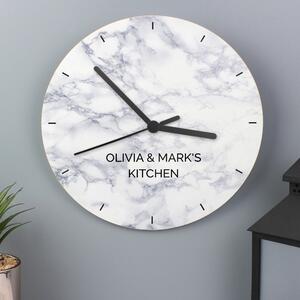 Personalised Marble Effect Wooden Wall Clock Grey