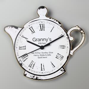 Personalised Teapot Shape Wooden Wall Clock White