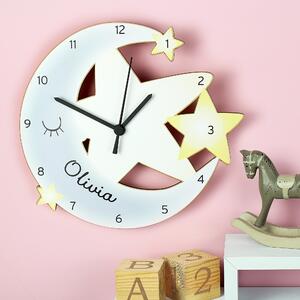 Personalised Moon and Stars Shape Wooden Wall Clock White
