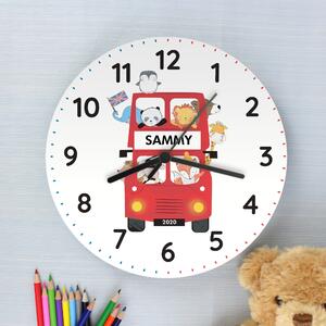 Personalised London Animal Bus Wooden Wall Clock White