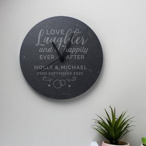Personalised Love Laughter Slate Wall Clock Grey