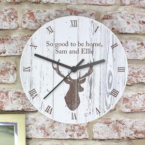 Personalised Highland Stag Shabby Chic Wooden Wall Clock Grey