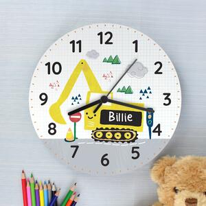 Personalised Digger Wooden Wall Clock White