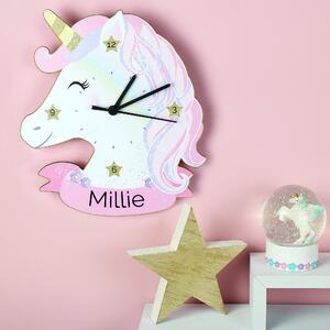 Personalised Unicorn Shape Wooden Wall Clock White
