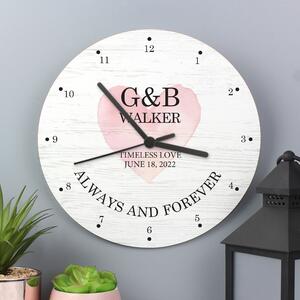 Personalised Couples Wooden Wall Clock White