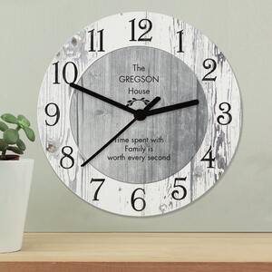 Personalised Message Shabby Chic Large Wooden Wall Clock Grey