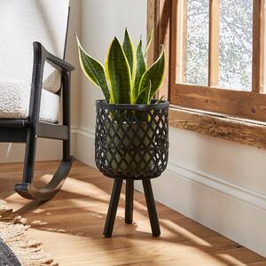 Bamboo and Wood Plant Stand Black