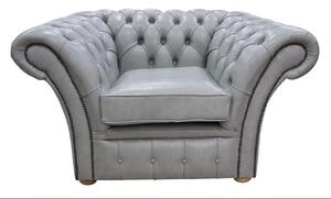 Chesterfield Club Armchair Stella Dove Grey Leather In Balmoral Style