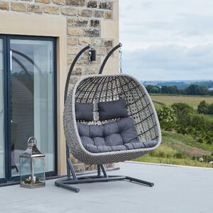 St Kitts Rattan Double Hanging Chair Stone (Grey)