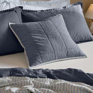 Yard Hebden Stripe Cotton 55cm x 55cm Filled Cushion Mineral Denim Blue